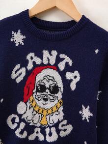 男大童聖誕老人和字母圖案套頭毛衣 - 藏蓝色 - 查看 4