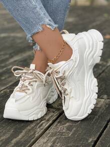 Zapatos Deportivos Beige Para Mujeres Con Suelas Gruesas, Estilo De Zapatos Toscos - Beis - Ver 8