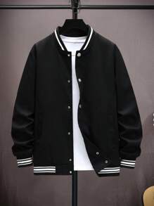 Manfinity Hypemode Men Letter Graphic Striped Trim Bomber Jacket Without Tee