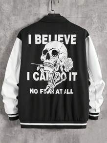 Manfinity NXTstreet Oversized Herren Jacke mit Schädel- und Spruchgrafik in Zweifarboptik ohne T-Shirt - Schwarz und Weiss - Übersicht 1