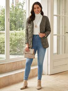 EMERY ROSE Abrigo acolchado con doble bolsillo con botón delantero