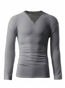 休閒撞色男士針織上衣 - 灰色 - 查看 1