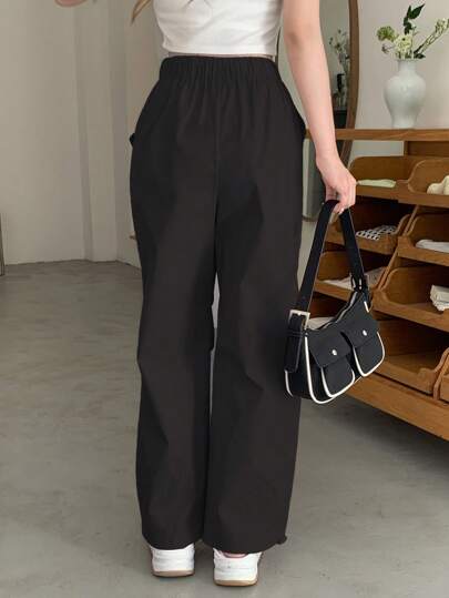 DAZY Solid Drawstring Waist Slant Pocket Pants