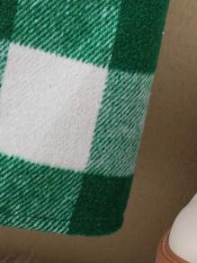 SHEIN Cô Gái Trẻ In kẻ sọc Buffalo Túi có nắp Áo khoác & Mũ - màu xanh lá - Xem 7