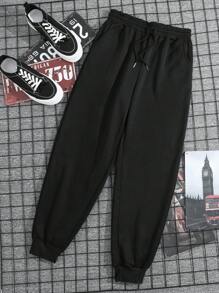 Manfinity Dauomo Hombres Pantalones deportivos unicolor de cintura con cordón - Negro - Ver 1