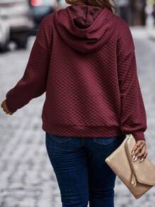 Calvaya Sudadera con bolsillo tipo canguro, hombros caídos y cordón ajustable, talla grande - Burdeos - Ver 2