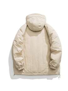 Men Letter Graphic Drawstring Hem Hooded Padded Coat - Khaki - View 2