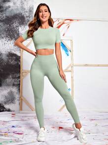 Easithlete 無縫插肩袖運動套裝 - 淺灰色 - 查看 3