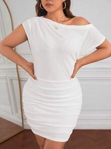 SHEIN Privé Hơn Cổ không đối xứng Viền ven Váy bodycon - trắng - Xem 4