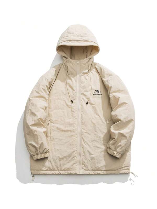Manteau matelassé à capuche avec cordon de serrage et graphique en lettres pour hommes