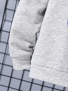 SHEIN Tween Boys' Casual Knitted Hat Attached Printed Hooded Sweatshirt With Color Blocking Design,In Fall/Winter