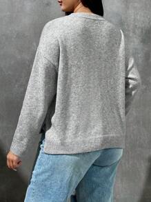 SHEIN EZwear Hơn Lá thư & Hình trái tim Thả vai Áo len - Màu Xám nhạt - Xem 2