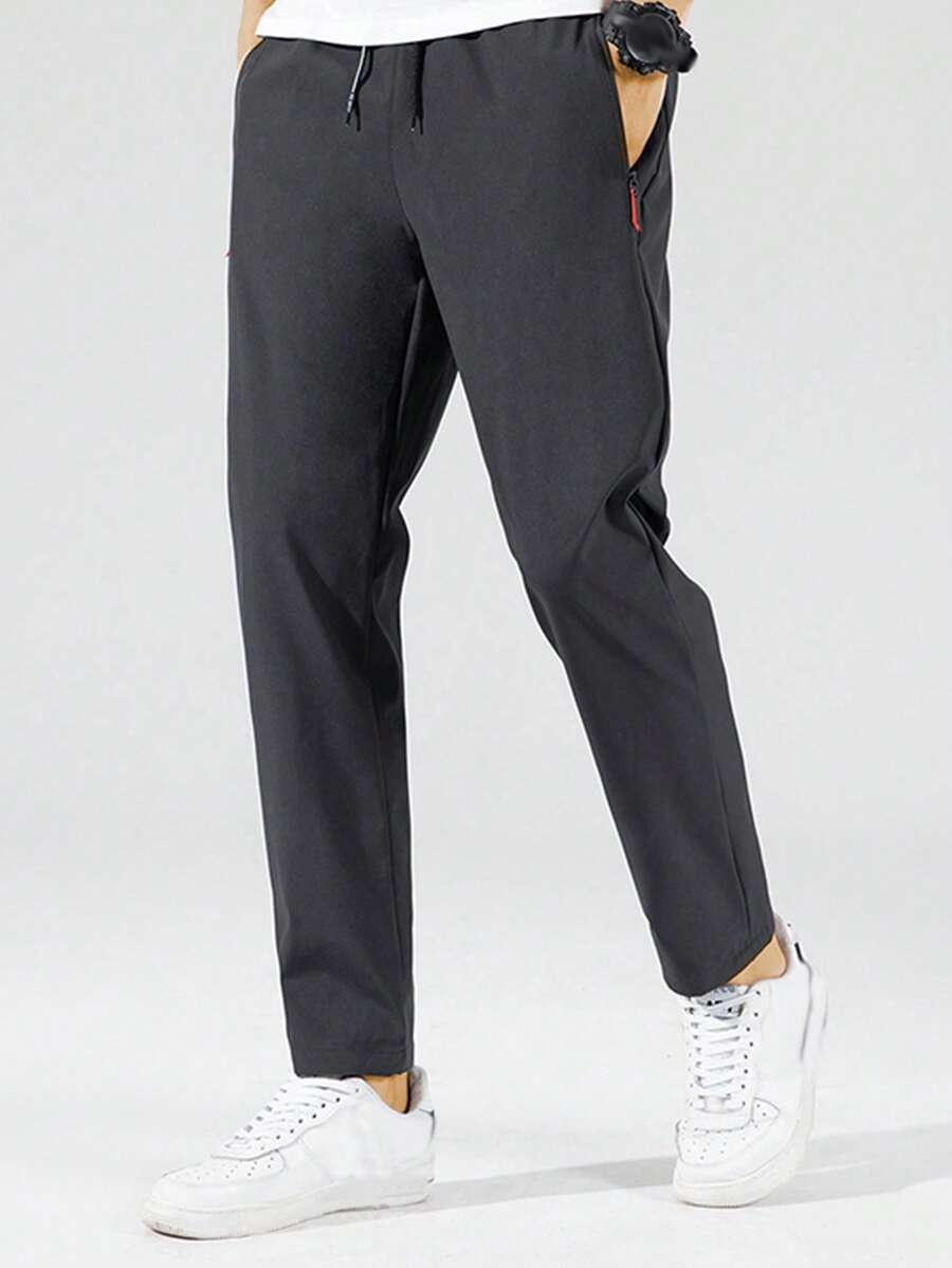 男士腰部抽繩直筒褲 - 灰色 - 查看 1