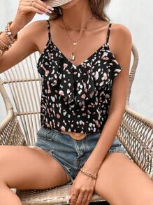 SHEIN Frenchy 滿版印花荷葉邊吊帶上衣 - 彩色 - 查看 3
