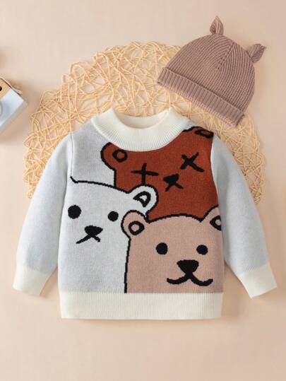 SHEIN Baby Girl Cartoon Pattern Sweater & Hat