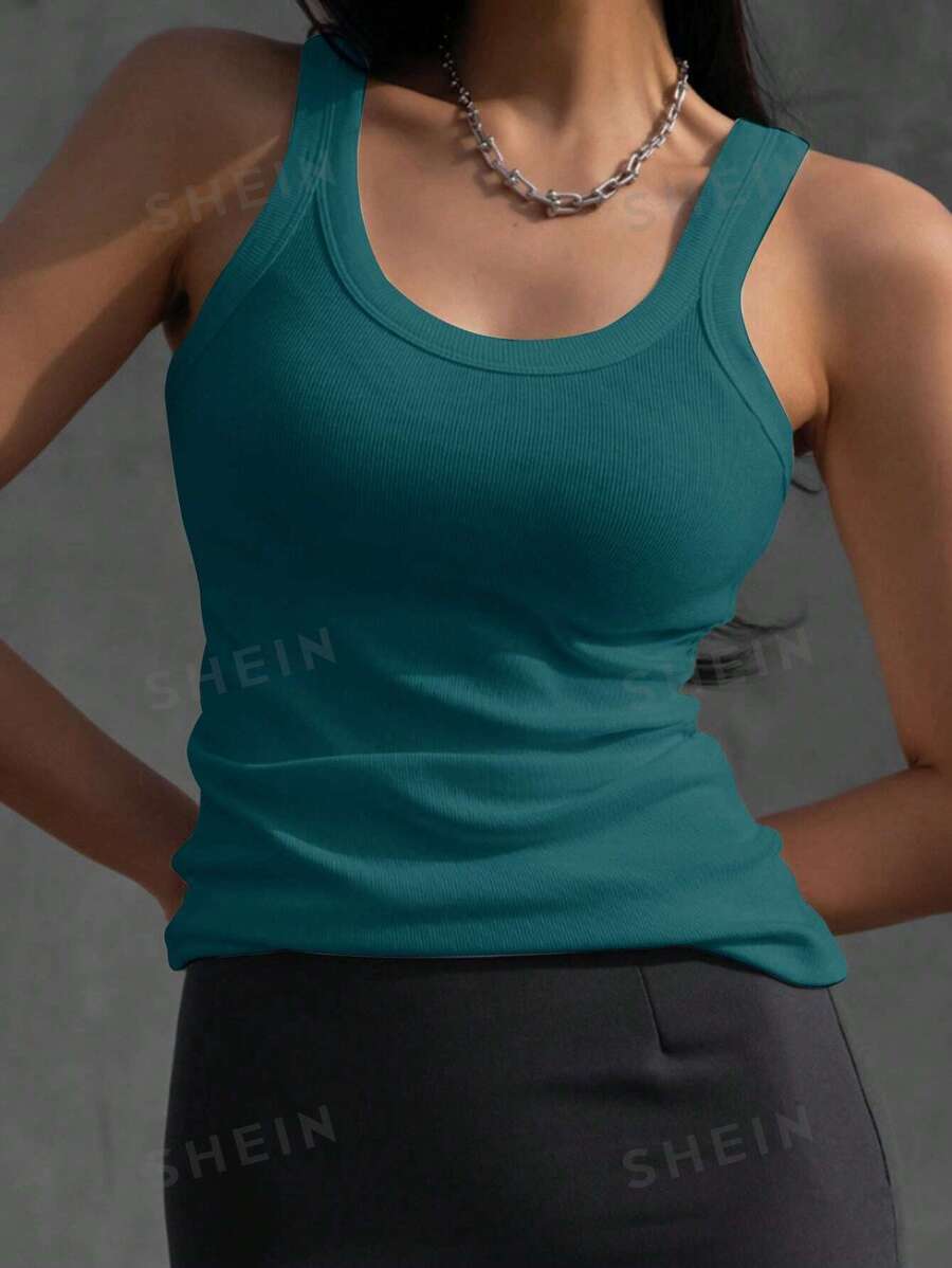 DAZY Top tank unicolor tejido de canalé - Agua verde azul - Ver 1