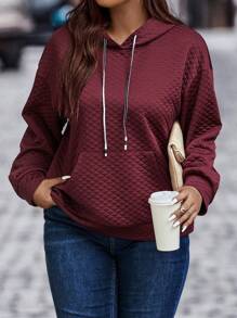 Calvaya Sudadera con bolsillo tipo canguro, hombros caídos y cordón ajustable, talla grande - Burdeos - Ver 5
