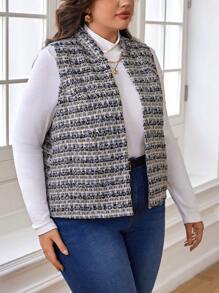 SHEIN Clasi Talla grande Cazadora chaleco con parte delantera abierta - Blanco y Negro - Ver 6