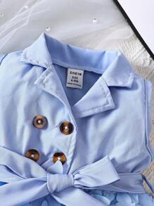 Bebé niña Vestido con mariposa aplique bajo con malla - Azul - Ver 3