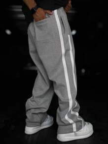 Manfinity Hypemode Loose Fit Men's Contrast Color Side Seam Joggers With Adjustable Waistband Long Drawstring Sweat Pant Going Out Casual Dad And Me