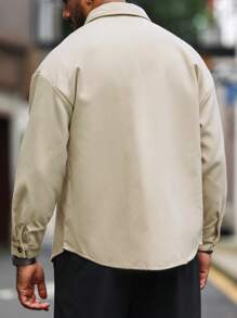 Manfinity Homme Manteau D'homme Ample Avec Patchwork De Lettre, Poche À Rabat, Épaule Tombante Et Fermeture Boutonnée - Nude - Voir 2