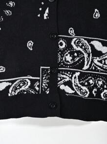 SHEIN Tween Boy Paisley Pattern Button Up Cardigan - Black and White - View 7