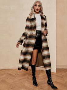 SHEIN LUNE Mantel mit Plaid Muster, doppelten Knopfleisten,