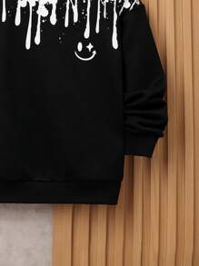 Tween Boy Expression Print Two Tone Sweatshirt - Black - View 3