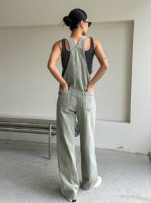 DAZY Đã vá Túi Quần yếm Denim Không có Áo ba lỗ - màu xanh lá - Xem 5