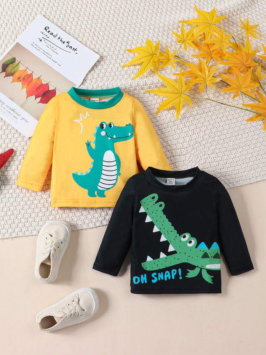 SHEIN Đứa bé trai 2 Miếng Đồ họa Hoạt hình Áo thun - Nhiều màu - Xem 1