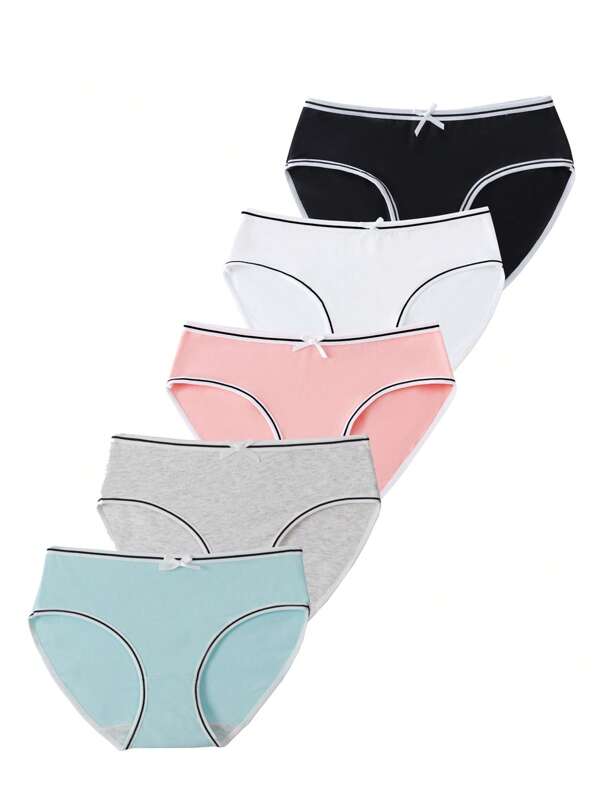 Mädchen Grundlegende Sporttrunks mit Schleife und Kontrastfarbe, Mehrfachpackung