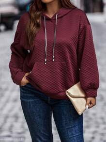 Calvaya Sudadera con bolsillo tipo canguro, hombros caídos y cordón ajustable, talla grande - Burdeos - Ver 4