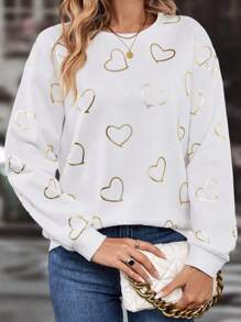 SHEIN LUNE Sweat-shirt Imprimé Cœur Épaule tombante