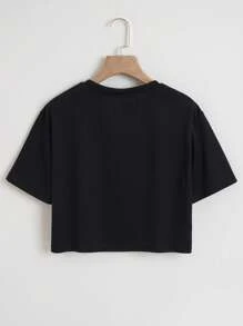 SHEIN EZwear In bướm Áo thun - màu đen - Xem 2