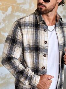 Mainfolk Loose Fit Men Plaid Print Button Front Overcoat, For Fall Winter - Multicolor - View 5