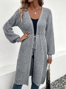 SHEIN LUNE Áo Cardigan hở vai rút dây eo - Xám - Xem 4