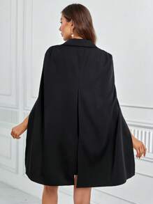 Shawl Collar Cloak Sleeve Dress - Black - View 2