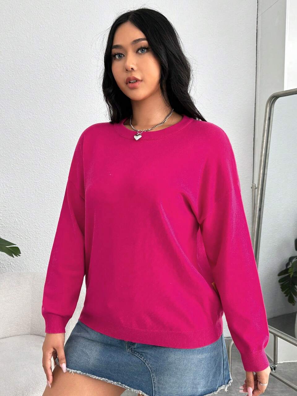 Plus Slogan Pattern Drop Shoulder Sweater