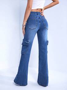 SHEIN ICON Jeans de pierna amplia con bolsillo lateral con solapa