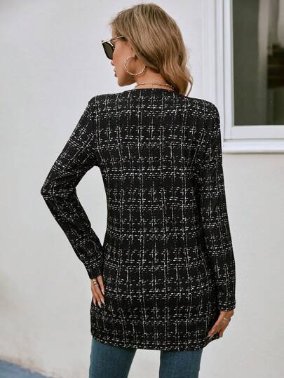 SHEIN Clasi 格紋開門襟粗花呢大衣