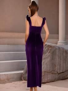 ADYCE Viền Ruffle Tách đùi Đầm - Màu tím - Xem 2