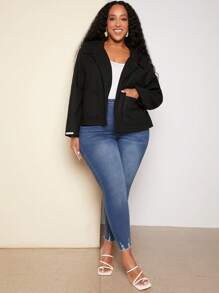 SHEIN CURVE+ Plus Pocket Patched Button Front Overcoat - Black - View 4