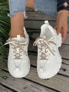 Zapatos Deportivos Beige Para Mujeres Con Suelas Gruesas, Estilo De Zapatos Toscos - Beis - Ver 4