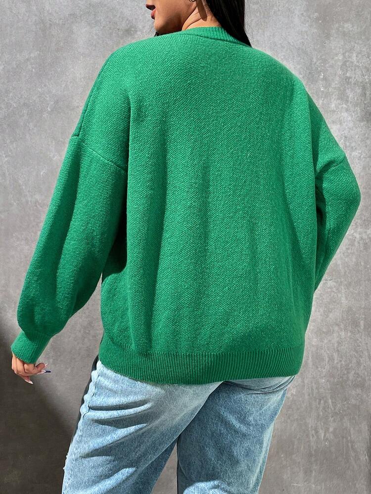 Plus Letter Pattern Drop Shoulder Sweater