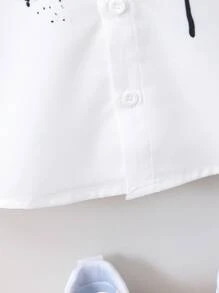 SHEIN 男童休閒酷炫塗鴉字母墨點短袖襯衫 - 白色 - 查看 4