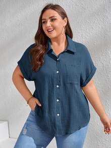 SHEIN LUNE 大碼補丁貼口袋蝙蝠袖襯衫