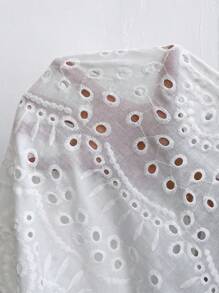 SHEIN Franclia Plus Eyelet Embroidery Zip Up Bomber Jacket - White - View 7