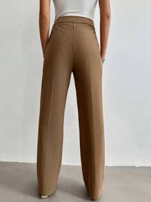 EURMUSE Striped Print Straight Leg Suit Pants - Khaki - View 2