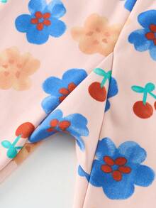 Young Girl Floral Print Contrast Trim PJ Set - Baby Pink - View 6