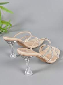 Của phụ nữ Đúng mốt Chóp giầy hình vuông , Chóp giầy mở ra , Đồ trang trí Rhinestone Dây đeo , Trong suốt Giày cao gót , Dao găm nhỏ Gót chân , Mùa hè Dép xăng đan - Màu be - Xem 7